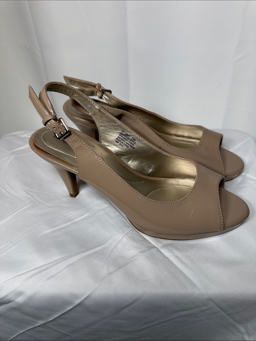Bandolino Nude/Taupe Peep-Toe Slingback Heels